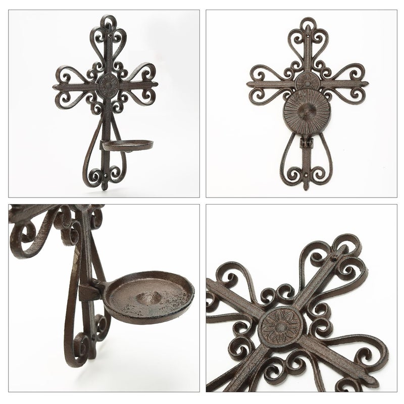 Sungmor Cast Iron Wall Candle Sconce, Decorative Wall Cross Candleholder Wall Mount Tealight Flameless Candle Stand, Wall Hanging Pillar Candle Holders Kitchen Dining Living Room Bedroom Patio Decor - Image 5